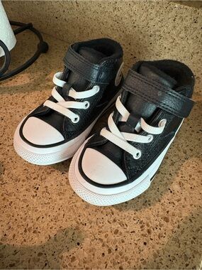Converse Kids Black and White High-Top Sneaker with Velcro